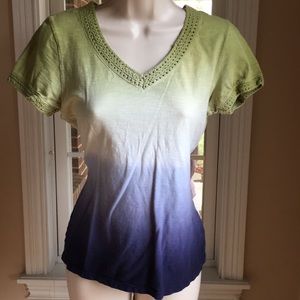 Ombré dyed T shirt with embroidered neck & sleeves